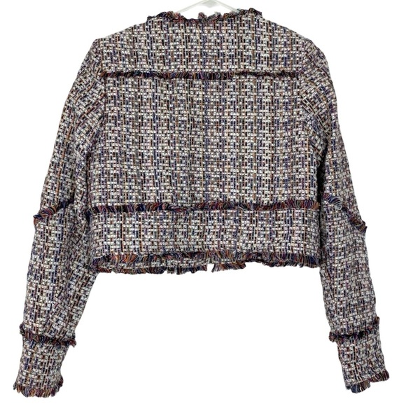 Carolina Belle Tweed Jacket Women Size Medium Cropped Blazer Multi Zip Up Fringe - Picture 2 of 10
